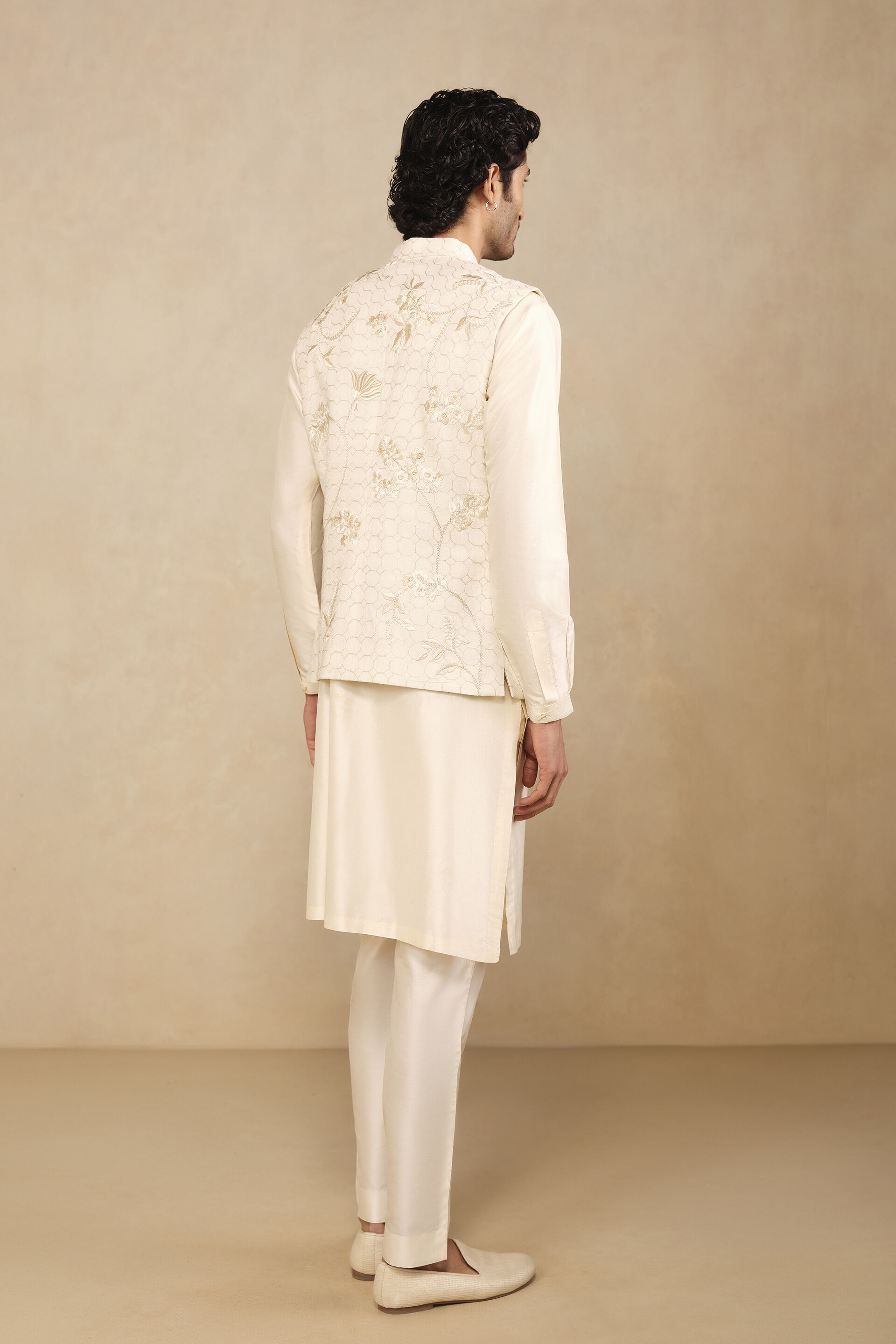 Kavish Embroidered Silk Nehru Jacket -  Off White